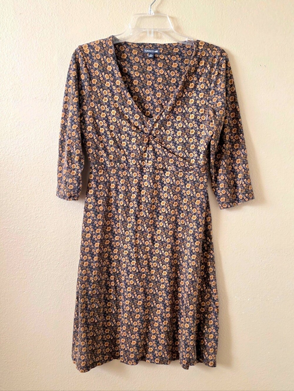Toad & Co Womens Gray Brown Floral Printed 3/4 Sleeve Midi Dress - Size Medium
